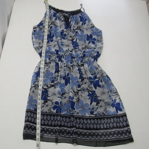 Enfocus Studio Blue/Black Floral Spaghetti Straps Sleeveless Fit Flare Dress - Picture 7 of 7